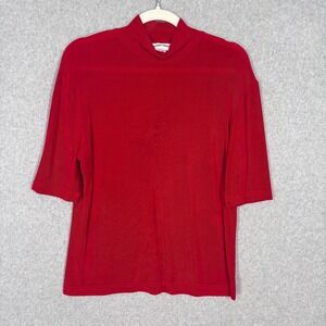 Vintage Slinky Knit Semi Sheer Top XL Mock Neck Liquid Old Money Classic Career